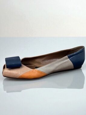 MARNI Colorblock Leather Peep Toe Bow Flats